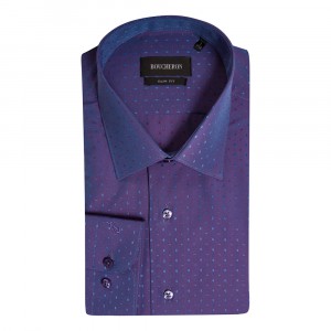 Рубашка фиолетовая хамелеон, в горошек, приталенная и удлинённая