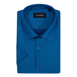 Рубашка синяя с мелким рисунком, с короткими рукавами, неприталенная