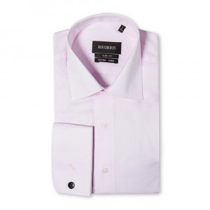 Розовая рубашка в полоску приталенная и удлиненная