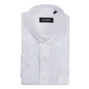 Рубашка белая, льняная, с короткими рукавами, неприталенная