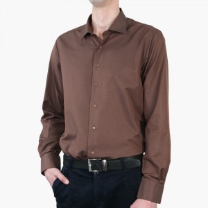 Рубашка коричневая приталенная и удлинённая