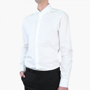 Белая рубашка однотонная, на высокий рост, приталенная 