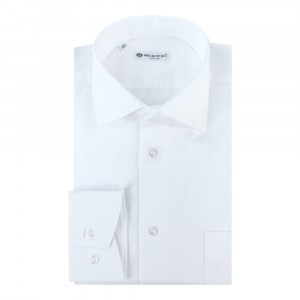 Белая однотонная полуприталенная рубашка