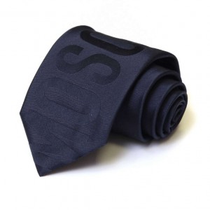 Тёмно-синий шёлковый галстук с надписью Moschino
