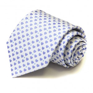 Белый шёлковый галстук Moschino с голубыми сердечками