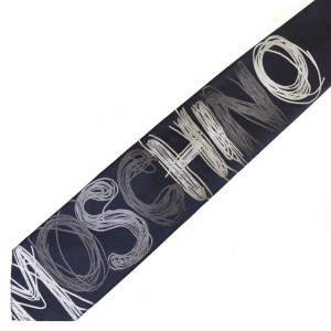 Тёмно-синий шёлковый галстук с надписью Moschino