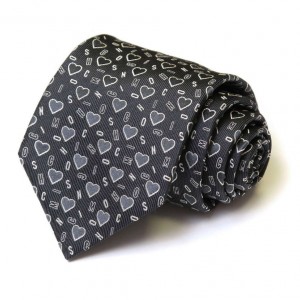 Тёмно-серый шёлковый галстук Moschino с сердечками