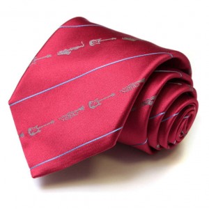 Красный шёлковый галстук Moschino с музыкальными инструментами