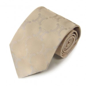Бежевый шёлковый галстук с большими логотипами Celine