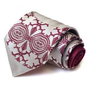 Серый галстук Сhristian Lacroix с бордовым орнаментом
