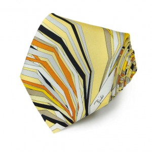 Жёлтый галстук Emilio Pucci с цветными ломаными линиями