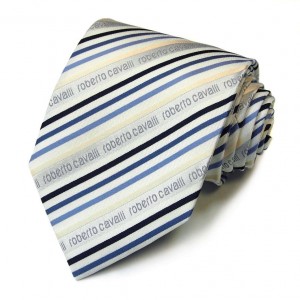 Бежевый галстук Roberto Cavalli с синими полосками
