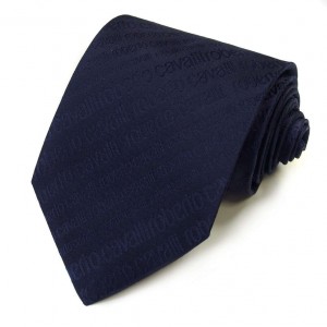 Тёмно-синий галстук с логотипами Roberto Cavalli