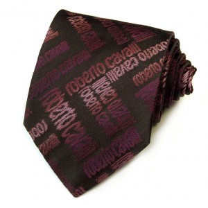 Бордовый галстук Roberto Cavalli с узором из надписей бренда