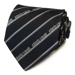 Чёрный галстук с логотипами Roberto Cavalli в полоску