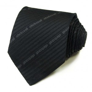 Чёрный лаконичный галстук с логотипами Roberto Cavalli