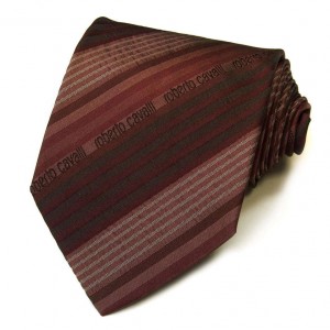 Бордовый галстук с логотипами Roberto Cavalli в полоску