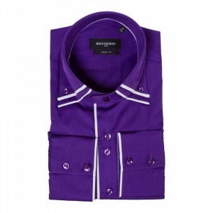 Рубашка фиолетовая с двойным воротником приталенная